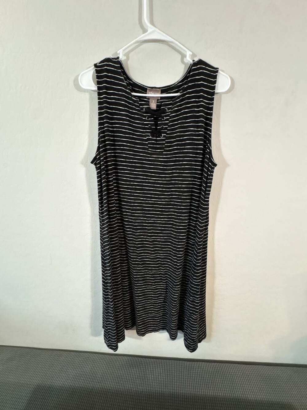 Chico's Black and White Striped Lace-Up Sleeveless Tank Dress Size 3